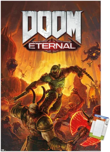 Vista 7 de Trends International Doom Eternal - Póster de pared Marauder, 22.4 pulgadas de largo x 14.7 pulgadas, versión enmarcada en madera de granero