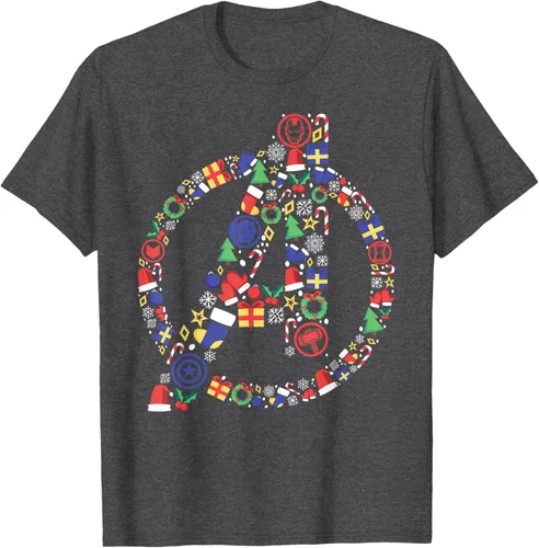 Vista 36 de Marvel Avengers A Logo Symbol Holiday Christmas Icons Camiseta, Negro