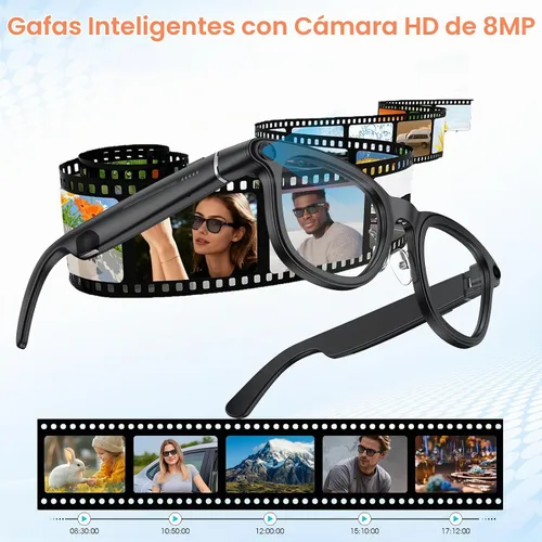 Vista 7 de Gafas inteligentes para cámara AI, gafas de sol de video 4K con estuche de Negro