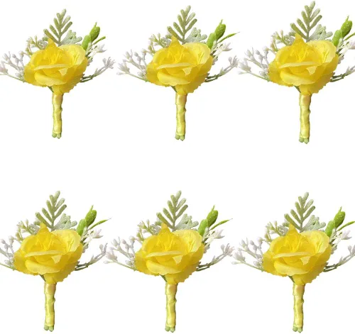 Vista 6 de 6 unids/lote Novio Boutonniere Hombre Mujer Novia Muñeca Ramillete Artificial Boda Flores Decoración Fiesta (marfil, Boutonniere)