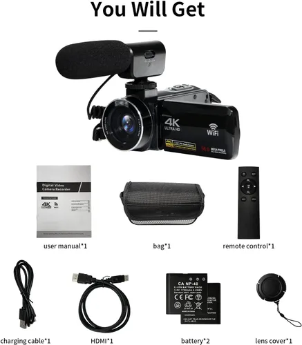 Vista 6 de Videocámara de video 4K de 56MP con micrófono, zoom 18X de 3.0 pulgadas, pantalla táctil IPS de mano, videocámara digital de mano, rotación de 270°