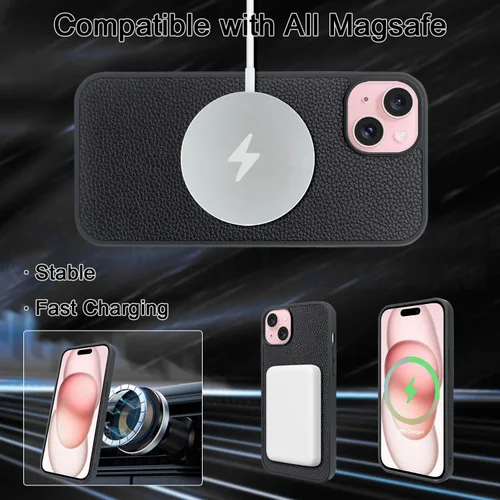 Vista 4 de Harryshell Funda magnética para iPhone 12/12 Pro compatible con carga inalámbrica MagSafe y bolsillo con cremallera para montaje en automóvil