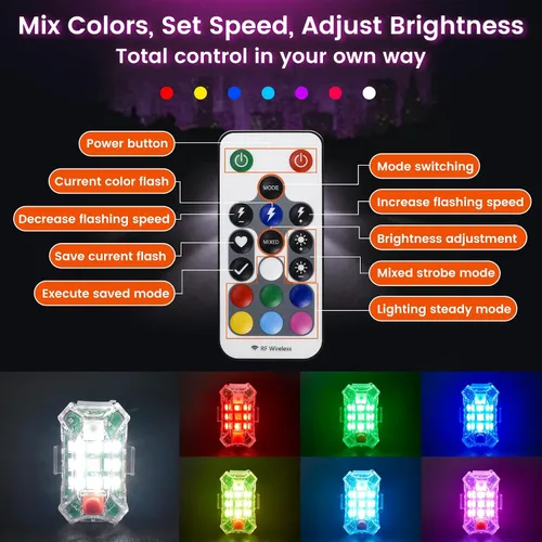Vista 10 de 4 luces estroboscópicas LED inalámbricas mejoradas con control remoto, luces de advertencia de emergencia recargables por USB, luces LED