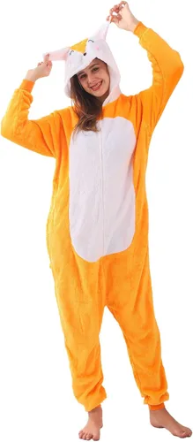 Vista 3 de ZOBAYOP Pijama unisex con capucha de animales para adultos para mujeres y hombres, disfraz de Halloween, cosplay, zorro