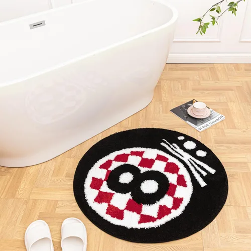 Vista 5 de Alfombra redonda negra de 8 bolas de 32 pulgadas para el hogar, alfombra de ocho bolas, alfombra de baño antideslizante para ducha, bonita alfombra