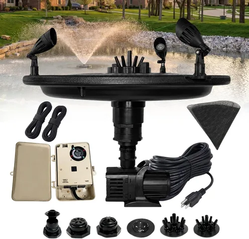 Vista 11 de Fuente flotante y aireador de 1/4 HP para estanques y lagos con cable de Luces que cambian