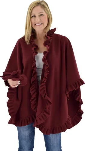 Vista 6 de Poncho de forro polar con volantes para mujer con guantes a juego