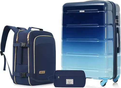 Vista 71 de Merax 3 piezas expandible ABS Hardshell equipaje Sets Spinner Wheel Maleta TSA Lock Suit Case, Apertura frontal negra, Juego de 2 piezas, Maleta