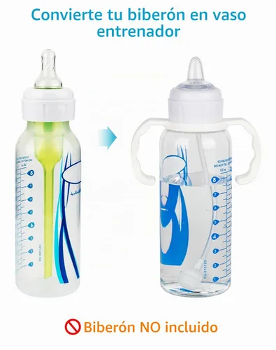 Vista 2 de Kit de conversión de vaso para biberones de vidrio estrechos y estrechos de Dr. Browns, kit de transición a prueba de derrames con boquilla