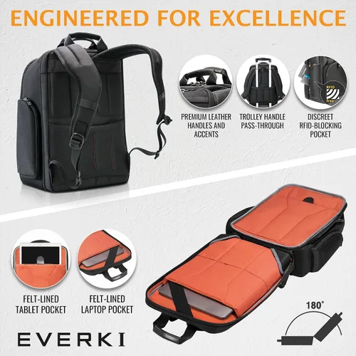 Vista 5 de EVERKI Onyx Premium Executive - Mochila para laptop (EKP132S17) con bolsa de accesorios naranja, mochila de nailon balístico con compartimento