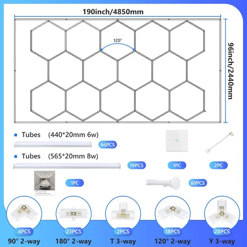 Vista 5 de ALLYES - Luces hexagonales de garaje, luces de techo súper brillantes, con interruptor inteligente, 3000 K/4500 K/6500 K, luz de techo para taller