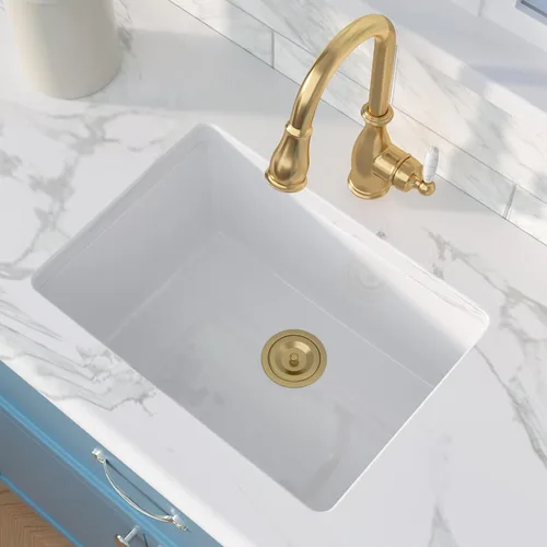 Vista 2 de Sarlai White Undermount/Drop In Kitchen Sink 24 x 18 Inch Laundry Sink 11 Inch Extra Deep White Fireclay Ceramic Single Bowl Dual-mount Utility