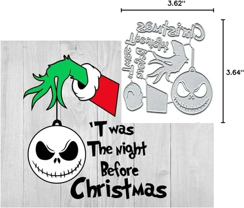 Vista 2 de Troqueles de metal de Nochebuena, troqueles de corte de metal de Noche antes de Navidad, suministros para hacer tarjetas de álbumes de recortes
