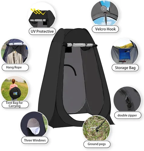 Vista 7 de Carpa portátil emergente de privacidad, carpa para baño al aire libre, inodoro, regadera, campamento, espaciosa, para senderismo, playa, pícnic