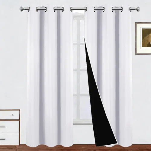 Vista 37 de LEMOMO Cortinas 100% opacas de 38 x 54 pulgadas, 2 paneles de oscurecimiento con aislamiento térmico para dormitorio