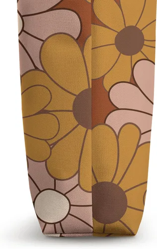 Vista 3 de Retro Groovy Flowers Floral Hippie 70s Lindo Beige Marrón Tote Bag