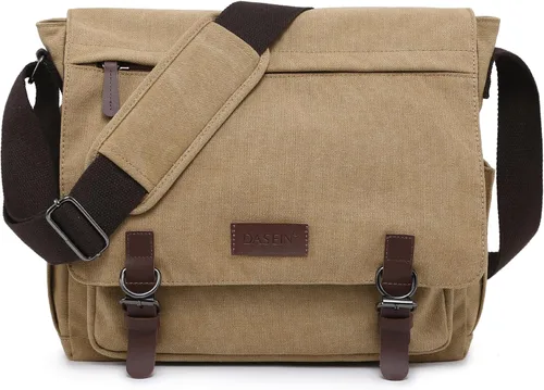 Vista 9 de Bolso de hombro grande vintage de lona para mensajero, bolso cruzado para viajes, cartera, maletín, bolsa de negocios para portátil de 15 pulgadas