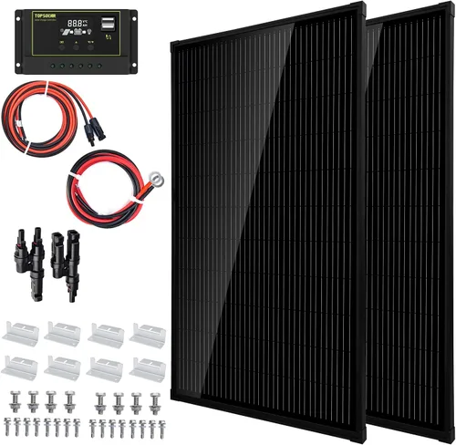 Vista 9 de Kit de Panel Solar Topsolar 100 Vatios 12 Voltios Monocristalino para Sistema Fuera de la Red para Hogares, RV, Barco + Controlador de Carga Solar