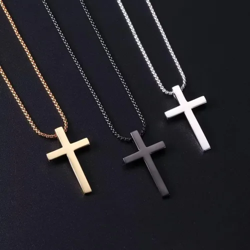 Vista 6 de Ursteel 925 Sterling Silver Cross Pendant Cross Necklace for Men, Mens Cross Necklace 18K Gold Black Silver Stainless Steel Chain Necklace for Men