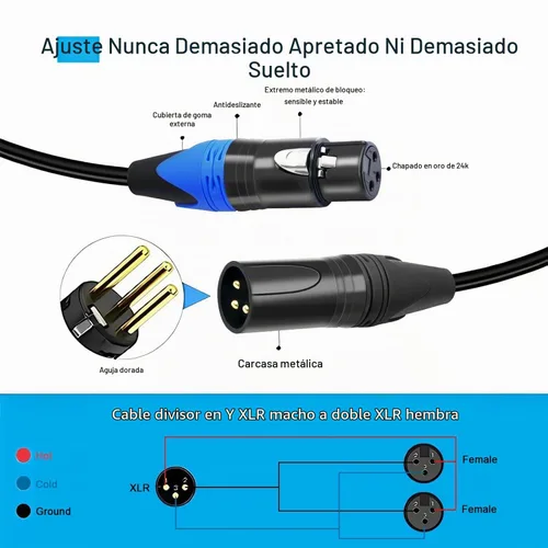 Vista 3 de Cable divisor XLR de 11.8 pulgadas / 1 paquete de 1 cable divisor XLR macho a 2 hembra, cable de micrófono divisor XLR Y de 3 pines macho a doble