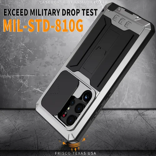 Vista 4 de Funda de metal compatible con Samsung Galaxy S23, funda de metal resistente de grado militar, funda protectora de cuerpo completo con soporte