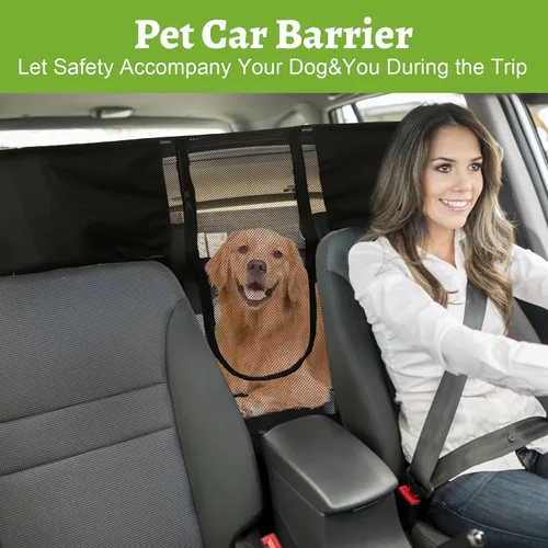 Vista 2 de Barrera de red para automóvil para SUV, barrera para mascotas con cuerda ajustable y bolsa de almacenamiento, barrera de valla para perros