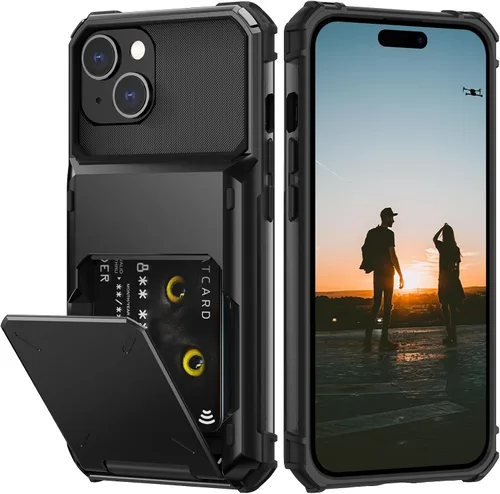 Vista 62 de Nvollnoe Compatible con iPhone 15 Funda con ranura para tarjetas, resistente, protectora de doble capa, a prueba de golpes, ranura oculta