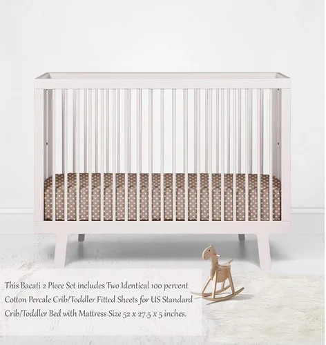 Vista 7 de Bacati - Paquete de 2 sábanas bajeras de algodón neutro 100% algodón universal para cuna o niño pequeño estándar de EE. UU. (puntos pines, beige)