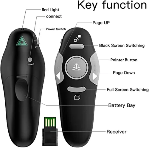 Vista 6 de QUI Presentation Clicker - Clicker remoto inalámbrico para presentación de PowerPoint, PowerPoint Slide Advancer para Mac/Windows/Linux, Google Negro