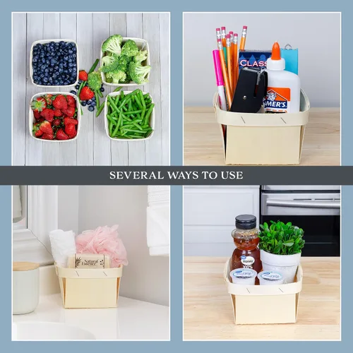 Vista 9 de Cornucopia Brands Cestas de madera de un cuarto de galón (paquete de 8); cajas cuadradas de madera ventiladas de 5.75 pulgadas para recolección