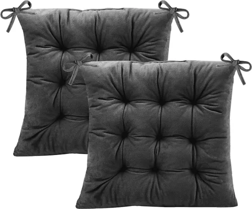 Vista 23 de Juego de 2 cojines para sillas de comedor con lazos, almohadilla antideslizante para silla de cocina para interior y tapete de asiento de comedor