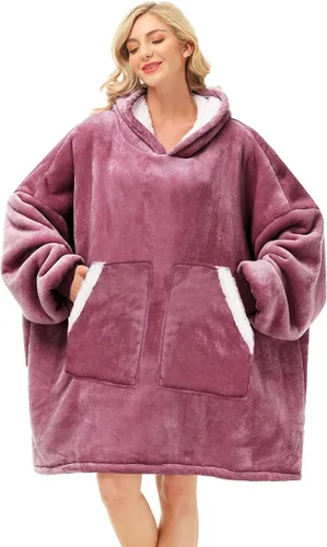 Vista 17 de Kipswiza Manta Ponible con Capucha para Mujeres y Hombres, Sudadera de Mantas con Capucha de Sherpa Suave y Acogedora Extragrande como Regalos