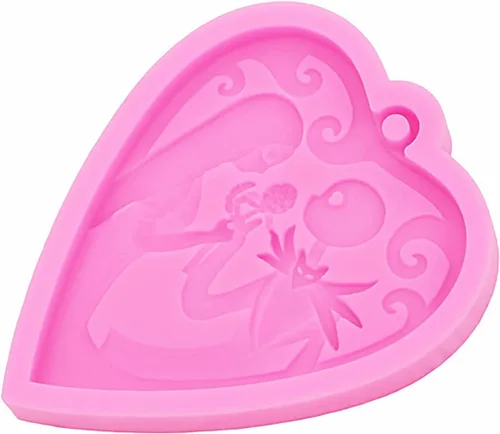 Vista 3 de Molde de silicona con agujero para llavero con forma de corazón con diseño de calavera para Halloween, manualidades, dulces, postres, aretes