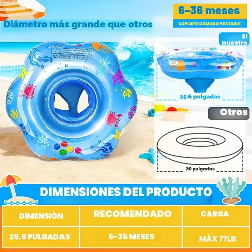Vista 2 de 25.6" Inflatable Baby Pool Float for 6-36 Months Double Air Anti-Flip Safety Baby Swimming Float Toddler Swim Trainer Water Toys, Infant Swim