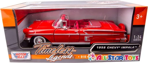 Vista 8 de Motor Max 1:24 W/B American Classics 1958 Chevrolet Impala Convertible Vehículo Diecast para niños unisex, rojo