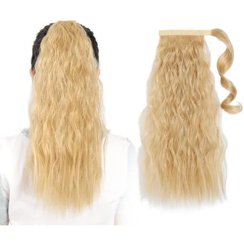 Vista 25 de Extensiones de cabello para cola de caballo, extensión de cola de caballo roja de 16 pulgadas, corta, ondulada, rizada, envolvente, cola de caballo