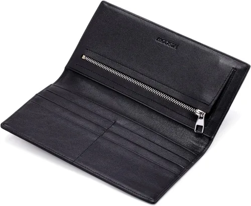 Vista 4 de Cartera larga de piel delgada para hombres y mujeres piel de becerro italiana bolsillo para chequera tarjetas de crédito Piel de becerro negra L