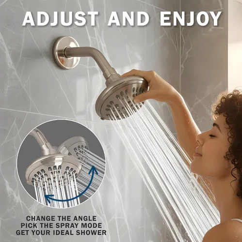 Vista 3 de Aqua Elegante - Cabezal de regadera de níquel cepillado de 1.8 GPM de lujo, 6 configuraciones, libre de BPA, boquillas autolimpiantes, accesorios