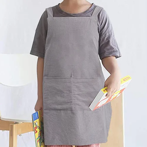 Vista 2 de Delantal personalizado con bolsillos para niñas y niños delantal de lino y algodón con espalda cruzada