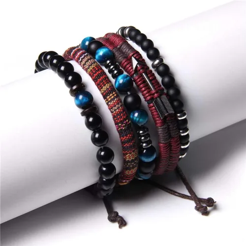Vista 3 de Florideco - Juego de 30 pulseras de cuero trenzado para hombres y mujeres, con cuentas de madera, tejidas, étnicas, tribales, ajustables
