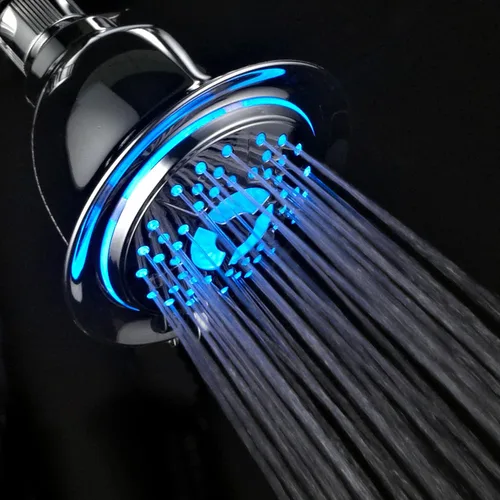 Vista 6 de PowerSpa - Cabezal de ducha LED cromado de 4 ajustes con tecnología de boquilla de presión turbo de chorro de aire; 7 colores de luces LED cambian