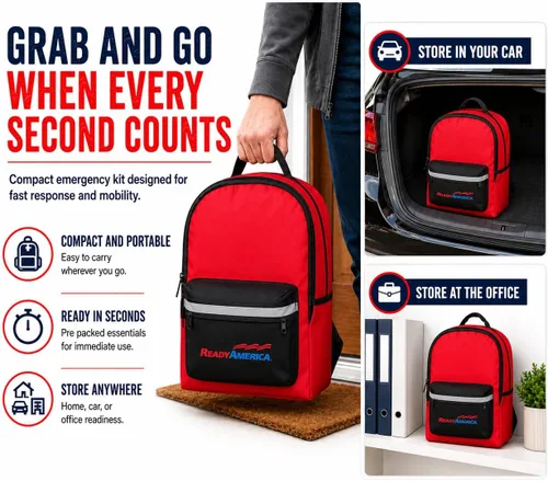 Vista 2 de Ready America 70285 kit de emergencia de lujo para 2 personas, mochila para 3 días
