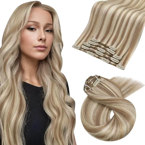 Vista 68 de Moresoo Extensiones de cabello humano con clip, balayage, color marrón oscuro a marrón dorado con clip, extensiones de cabello humano con clip, 5