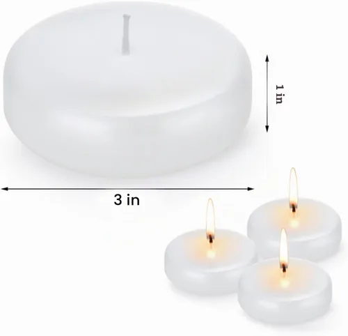Vista 4 de Velas flotantes blancas para centros de mesa de 3 pulgadas, velas redondas de velas de té sin perfume, sin humo, sin goteo, para el día de San