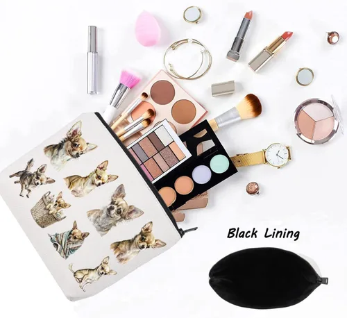 Vista 3 de LEVLO Chihuahua Cosméticos Maquillaje Bolsa Regalo Para Chihuahua Amante Chihuahua Mamá Bolsa de Viaje Bolsa Chihuahua Mercancía Chihuahua