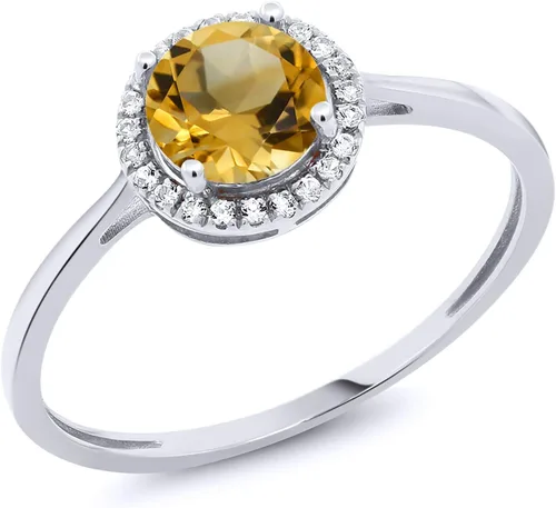 Vista 67 de Gem Stone King Anillo de compromiso de boda de oro blanco de 10 quilates con piedra natal y halo de diamantes Redondo de 0.236 in Anillo de oro