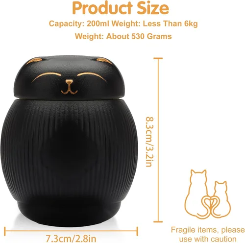 Vista 2 de Urna de cerámica para gatos para cenizas - Caja conmemorativa Negro