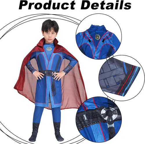 Vista 5 de Lyxaof Disfraz de Doctor Strange, disfraz de Dr.stephen, capa de superhéroe, capa de superhéroe, trajes de cosplay para niños