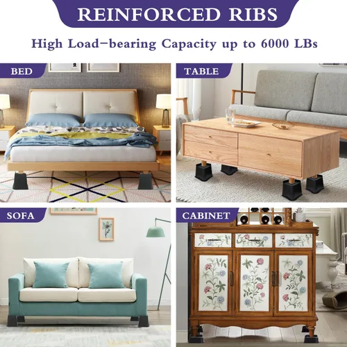 Vista 7 de Elevadores de cama de 5 pulgadas, elevadores de sofá en forma de L, elevadores de cama resistentes, elevadores de muebles de gran tamaño para patas