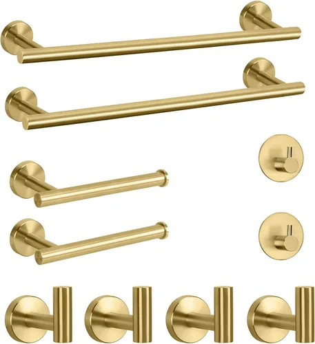 Vista 10 de NearMoon Juego de accesorios de baño SUS 304 de acero inoxidable grueso, incluye toallero de 16 pulgadas, soporte para papel higiénico, ganchos Oro